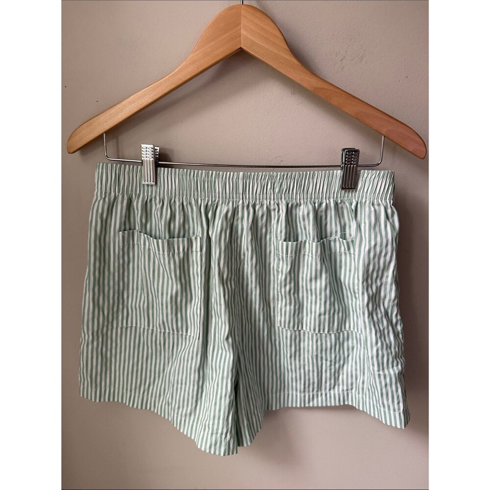 Green White Stripe Lounge Shorts Pajama Sleep Boxer Pull On Elastic Waist - Picture 2 of 3